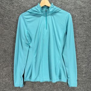 Huk Activewear Track Jacket Women M Medium Blue Zipper Hooded Long Sleeve Lined